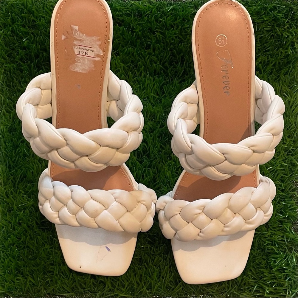 White Heels with Braided Straps